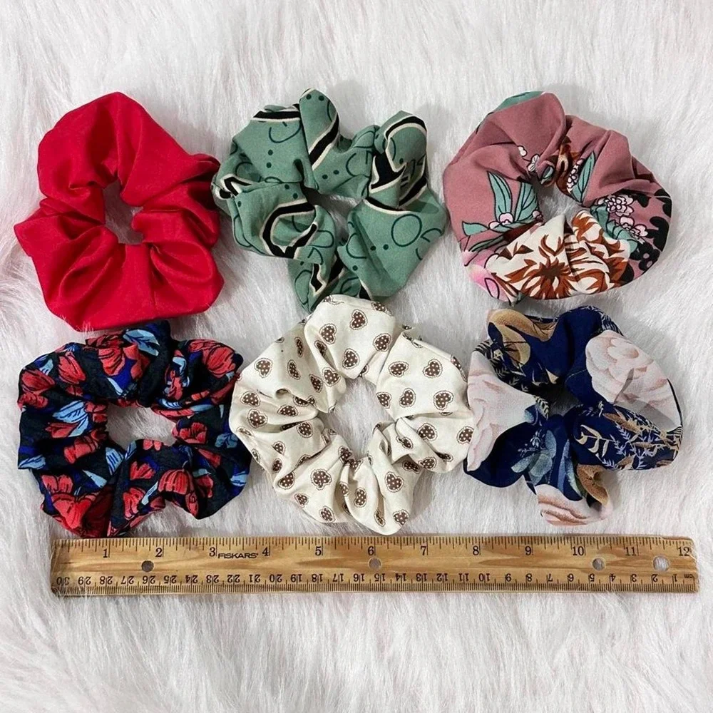 Lot of 6 Assorted Floral & Heart Print Hair Scrunchies
